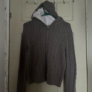 Grey warm jacket fuzzy hood a little shorter